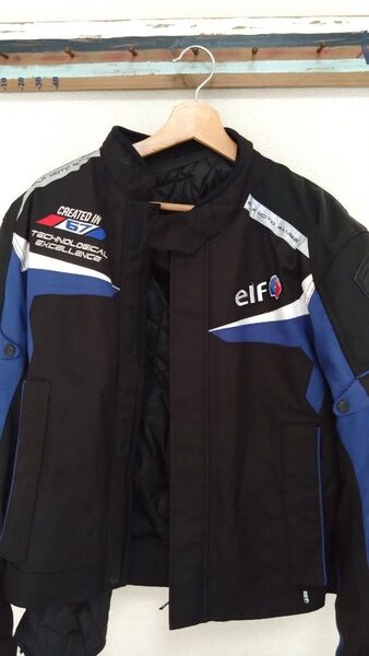 elf バイクジャケット ブラック×ブルー メンズ