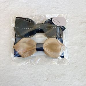 完成品 キッズ蝶ネクタイ ネイビーのステッチ入り ネイビー×ブラウン 2点おまとめ 入学 七五三 卒園式 発表会 ハンドメイド