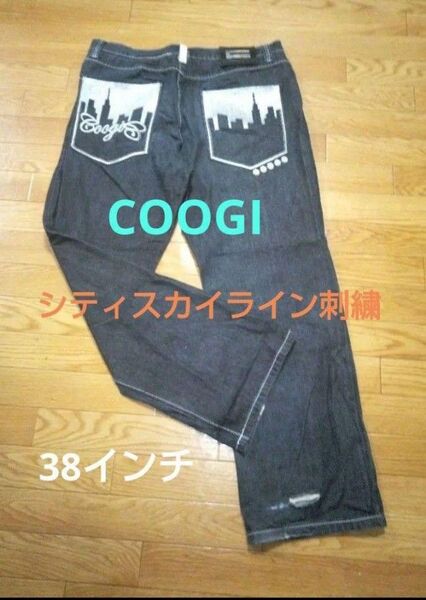 【COOGI】『シティスカイライン刺繍』ブラックストレートジーンズ