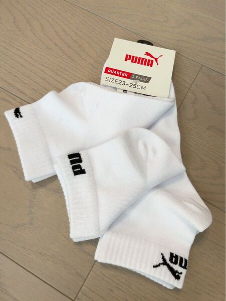 【新品】PUMA レディース キッズ ソックス 靴下 スポーツソック 23cm〜25cm ホワイト