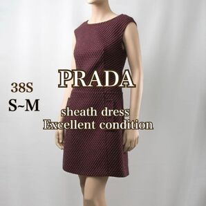 美品 PRADA プラダ ノースリーブワンピース ツイード調 総柄 38S S〜M ハンガー付き