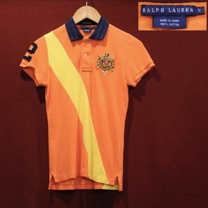 POLO ラルフローレン SKINNY スキニーフィット エンブレム 紋章 ナンバリング ロゴ 半袖 ポロシャツ オレンジ / 黄色 S サイズ