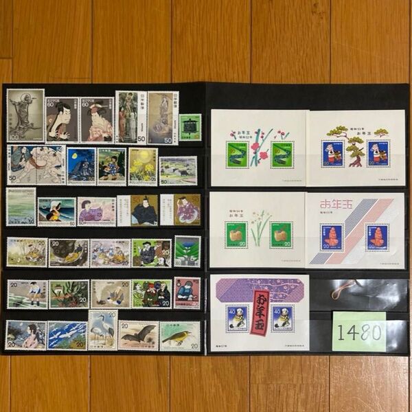 【ヘアゴム1本】未使用 記念切手 1480円 日本切手 国宝 切手趣味週間 近代美術 自然保護 昔話 相撲絵 年賀シート他