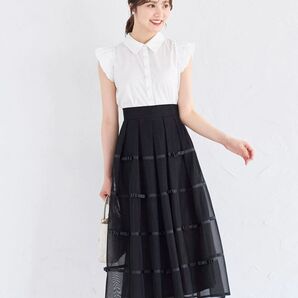 訳あり品 tocco デコレーションリボンメッシュタックフレアスカート