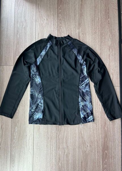 ラッシュガード ジップアップ 水着 ブラック XXL 柄 夏 プール