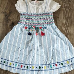 女の子 ワンピース 韓国服 110 刺繍 重ね着風