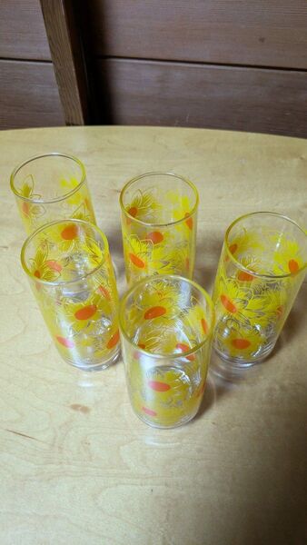 昭和レトロ レトロポップ コップ ガラスコップ レトロ 当時物ひまわり グラスHOYA ホヤグラス ホヤコップヴィンテージ