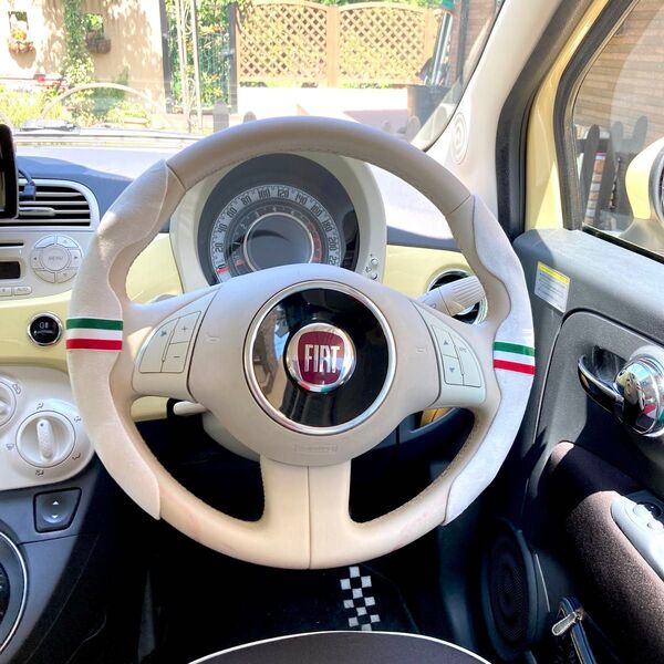 No.923 FIAT500 ステアリングカバー アイボリー