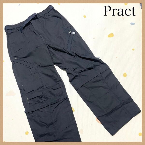 Pract ボトムス ロングパンツ ワークパンツ アウトドア メンズ 多機能ポケット付き アウトドアパンツ 黒 L ブラック