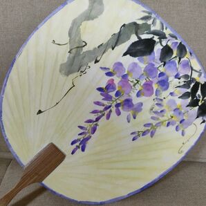 【未使用】水墨画 墨彩 藤の花 うちわ 団扇 肉筆 直筆 手描き