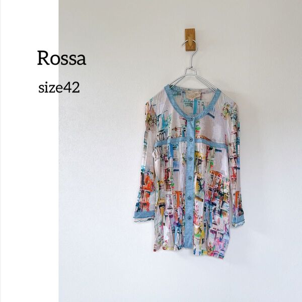 Rossa インポートロッサ 総柄 カーディガン ブラウス 42 薄手