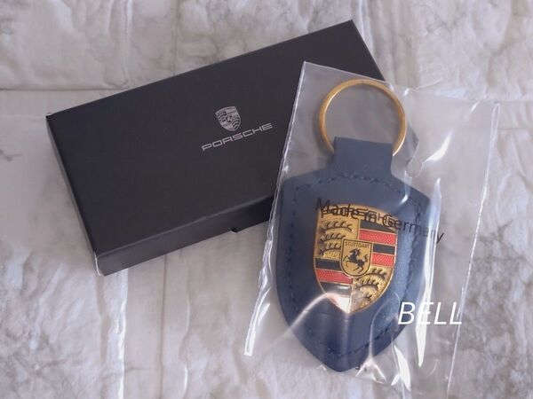 新品 porsche ポルシェ 純正 キーホルダー キータグ クレスト ブルー クレストレザーキーホルダー