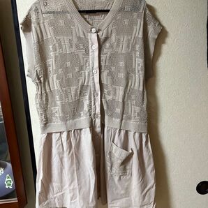 ノースリーブ トップス 透かし編み ベージュ レディース 美品