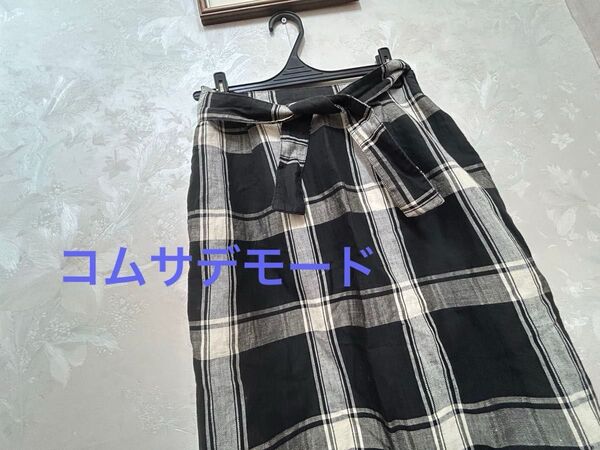 コムサデモード COMME CA DE MODE リネン 綿 麻 スカート 黒×白 自然素材のロングスカート
