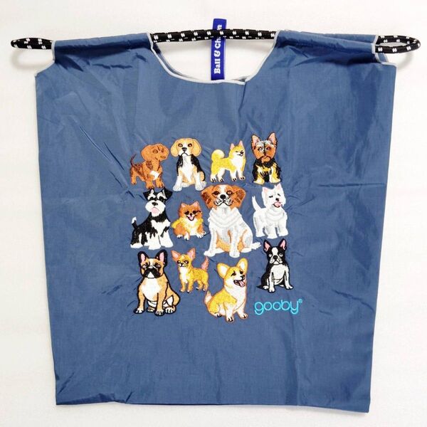 犬柄 エコバッグ 刺繍 バッグ トートバッグ シュナウザー 柴犬 コーギー チワワ お散歩バッグ ネイビー 新品 未使用 パグ М