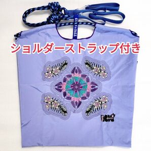 ハワイ エコバッグ 刺繍 バッグ トートバッグ М ハワイアンキルト 青 花柄 新品 未使用 ブルー ショルダーストラップ付き 鞄