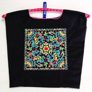 М フローラルバンダナ エコバッグ バンダナ柄 刺繍 バッグ トートバッグ ブラック 黒 新品 未使用 花柄 うさぎ フラワー 鳥