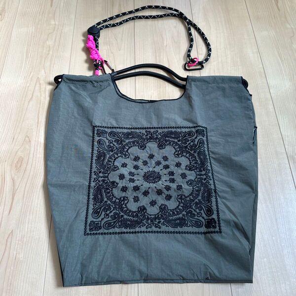 刺繍エコバッグショルダーストラップ付きスクエアおしゃれ刺繍
