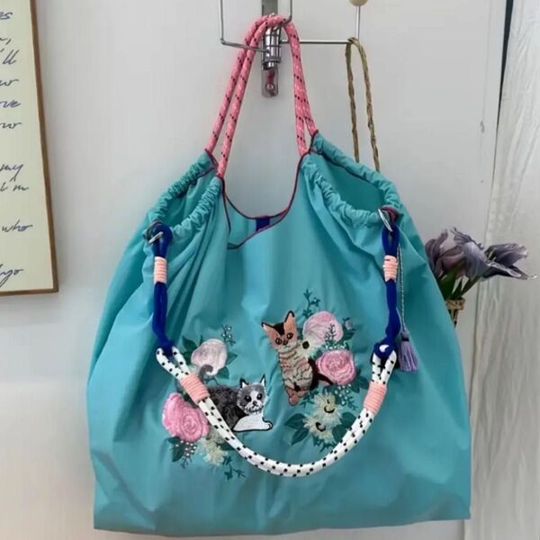 刺繍エコバッグ ショルダーストラップ付き グアンアンドボール