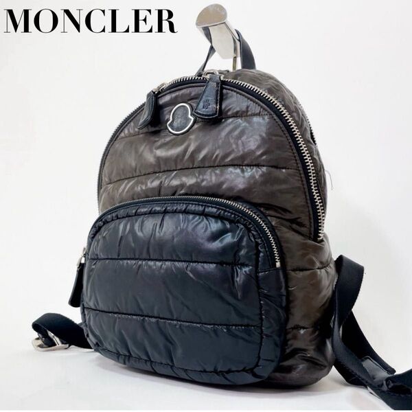 MONCLER モンクレール リュックサック バックパックナイロン×レザー ダークカーキ × ブラック 正規品 美品 男女兼用