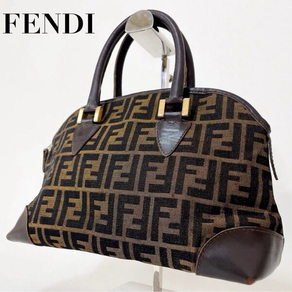 FENDI フェンディ ハンドバッグ ボストン型 ズッカ柄 ブラウン系 FFロゴ キャンバス × レザー レディース ユニセックス
