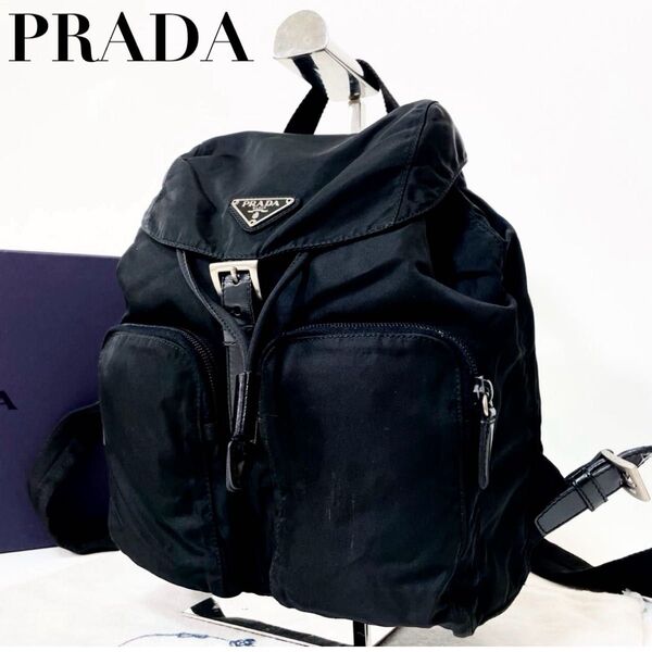 PRADA プラダ ミニリュックサック バックパック 三角ロゴ 三角プレート ブラック 黒 正規品 白タグ レディース 正規品
