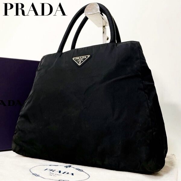 正規品 PRADA プラダ ハンドバッグ トートバッグ 三角ロゴ 三角プレート ナイロン ブラック 黒 レディース 白タグ