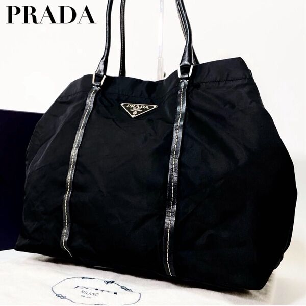 PRADA プラダ トートバッグ ハンドバッグ 三角ロゴ 三角プレート ナイロン レザー レディース 正規品 白タグ 美品