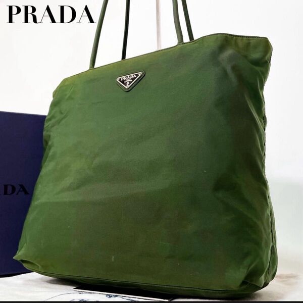 PRADA プラダ トートバッグ ショルダー 三角ロゴ 三角プレートナイロン カーキ グリーン レディース 正規品 白タグ