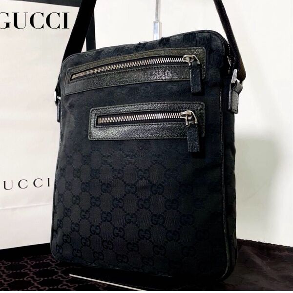 GUCCI グッチ ショルダーバッグ GG柄 キャンバス×レザー ブラック 92551 メンズ レディース ユニセックス 正規品