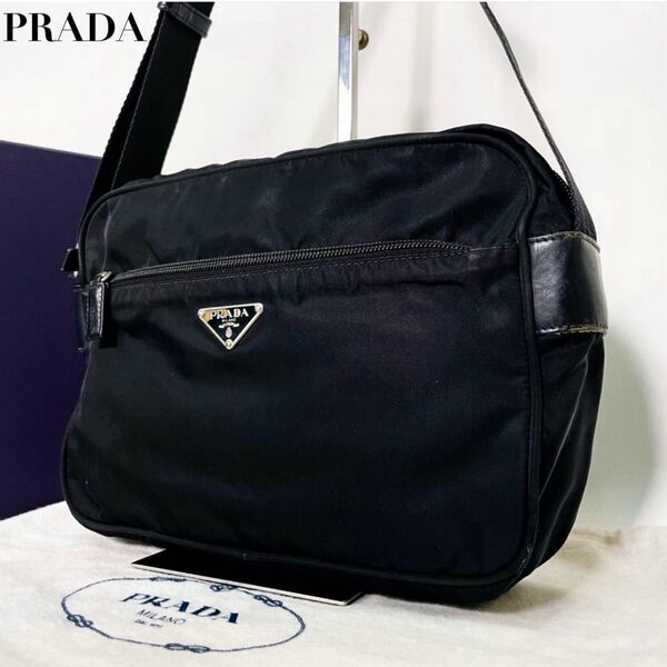 PRADA プラダ ショルダーバッグ カメラバッグ ブラックナイロン レザー 三角ロゴ 三角プレート レディース 正規品 白タグ