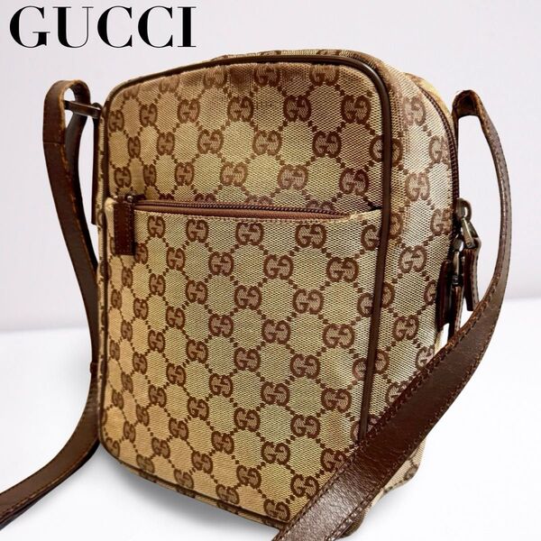GUCCI グッチ ショルダーバッグ 肩掛け 斜め掛け ブラウン ベージュ キャンバス×レザー メンズ レディース ユニセックス