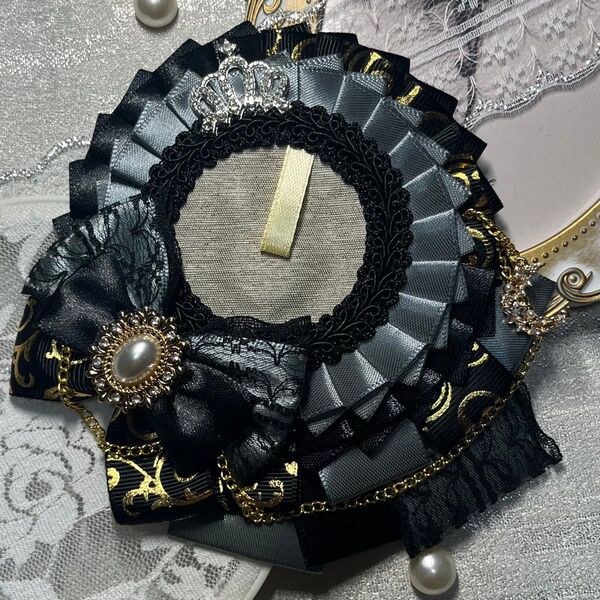 【 No.10 グレー × 黒 】 色違い◎ 痛ロゼット ハンドメイド