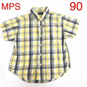 MPS 半袖 シャツ 90 男の子 送料140円 チェック 黄色 イエロー かわいい ベビー キッズ 子供服 春 夏 秋 チェックシャツ