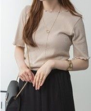 新品 メロウリブ5分袖カットソー