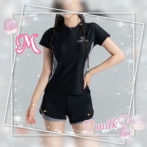 水着 ブラック セパレート グレー シンプル ビーチ 海水浴 ジム フィットネス 黒 半袖 フィットネス水着 セパレーツ シンプル