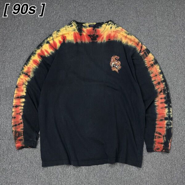 90s 古着 フェード ダメージ カットソー スカル タイダイ ロンT