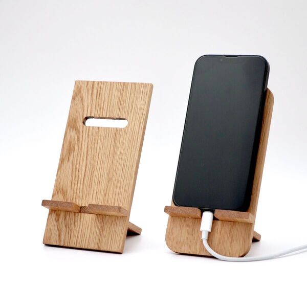 【ハンドメイド】2段階調整できる組み立て木製スマホスタンド〈ナラ・スクエア〉