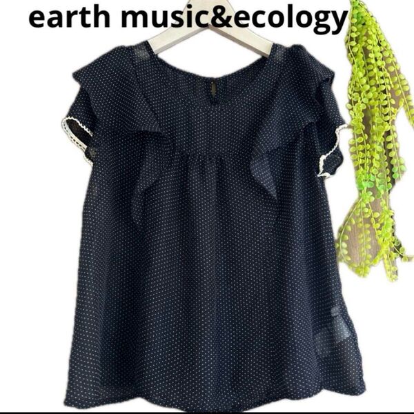 earth music&ecology ブラウス チュニック シースル ドット柄 半袖 チュニック 半袖カットソープルオーバー