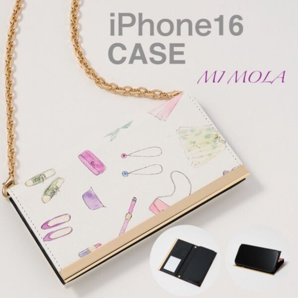 ミラー付き!iPhone16/15用アパレルデザイン手帳型ケース スマホケース