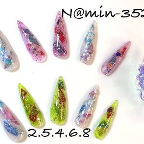 352 ネイルチップ ロングスティレット 現品販売 10本 和柄 ラメ N@min ジェルネイルチップ