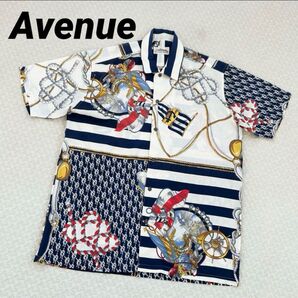 美品 Avenue アベニュー レナウン 総柄シャツ メンズ半袖シャツ 鎖 アロハシャツ ヴィンテージ ハワイアンシャツ 古着