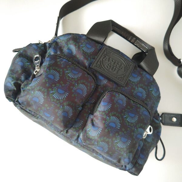 美品『ANNA SUI』アナスイ ジャーニー 2WAY ショルダー ハンドバッグ 総柄 フラワー ミニボストン ショルダーバッグ