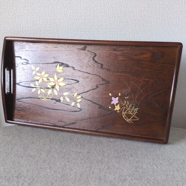 会津塗 コーヒートレー お盆 曽根工芸 SONE ORIGINAL 合成漆器 天然木 花柄 和柄