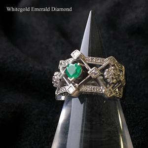 K18 WG emerald diamond wide te The Yinling g10.64g 10 number 11 number gold white gold 18K ring Stone accessory jewelry 