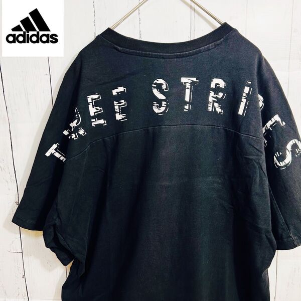 adidasアディダス バックプリント デザイン半袖TシャツLサイズ トリプルライン ラウンドカット