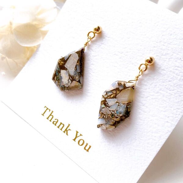 18KGP☆コッパー×オパール☆天然石☆スタッドピアス☆イヤリング