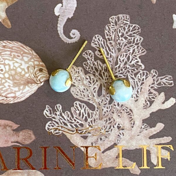 薄め模様ラリマー 6mm 一粒ピアス 天然石 サージカルステンレス