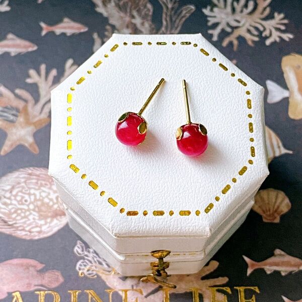 【再販】ルビー 6mm 天然石 一粒ピアス サージカルステンレス