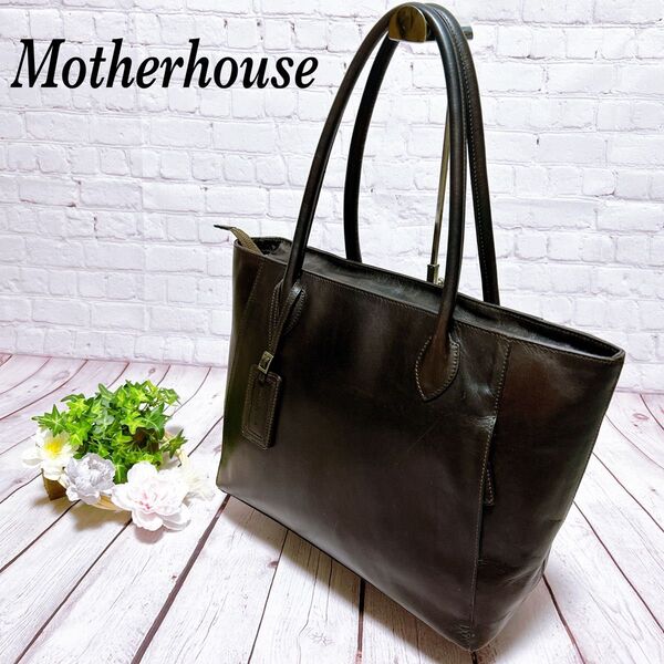 Motherhouse マザーハウス メンズ アンティーク キャリア トートバッグ A4収納 自立 肩掛け ブラウン 本革 レザー